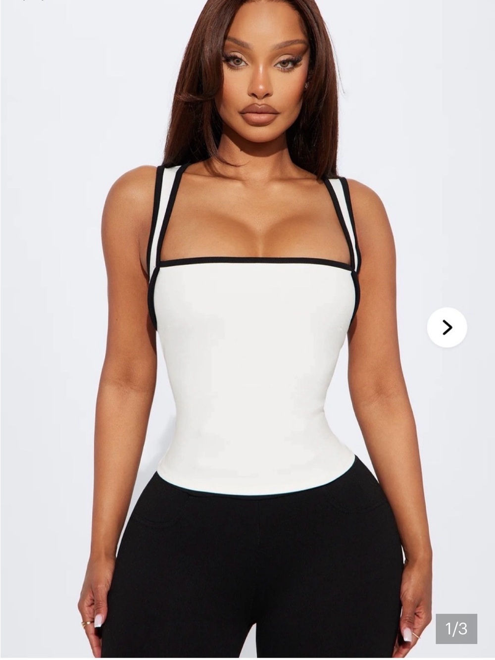 Fashion Nova White Square Neck Tank with Black Contrast